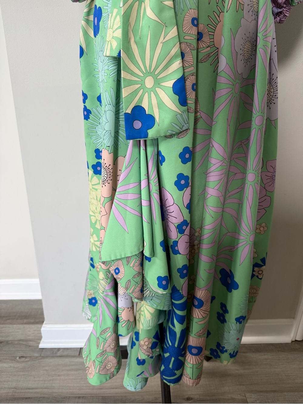 Anthropologie Oopscool Off-Shoulder Floral Midi Dress in Mint and Blue size S - Picture 7 of 10